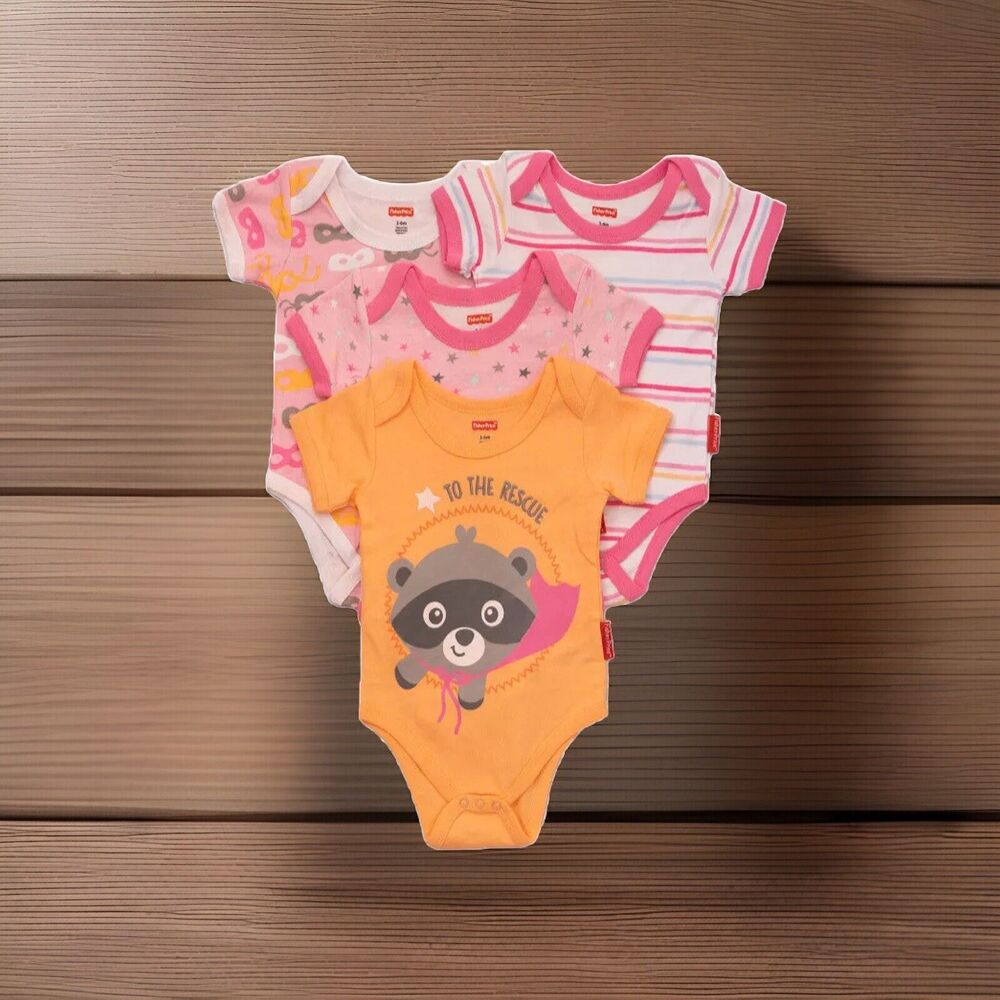Fisher-Price Baby Girls 4-pc. Bodysuits 6-9 Months. Very Colorful. New 4 Pack